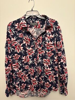 Paisley & Gray Slim Fit Men Tropical Floral Shirt Size XL Navy Red White